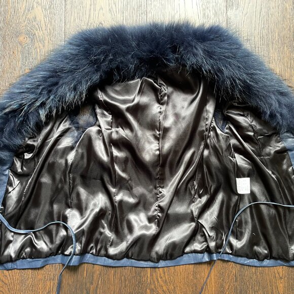 NWOT Leather Vest Navy Blue Real Fox Fur S size - Picture 12 of 16